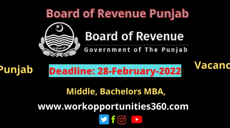 Board of Revenue Punjab Latest Jobs 2022