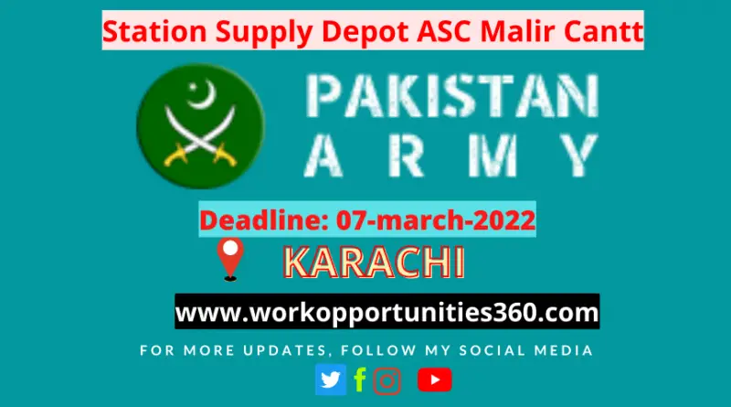Station Supply Depot ASC Malir Cantt Latest Jobs In Karachi 2022