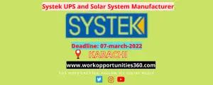 Systek UPS and Solar System Manufacturer Latest Jobs In Karachi 2022