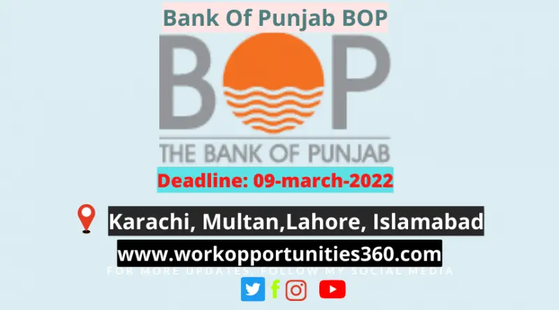 Bank Of Punjab BOP Jobs In Pakistan 2022 | Apply Online