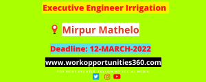 Executive Engineer Irrigation Latest Jobs In Mirpur Mathelo 2022