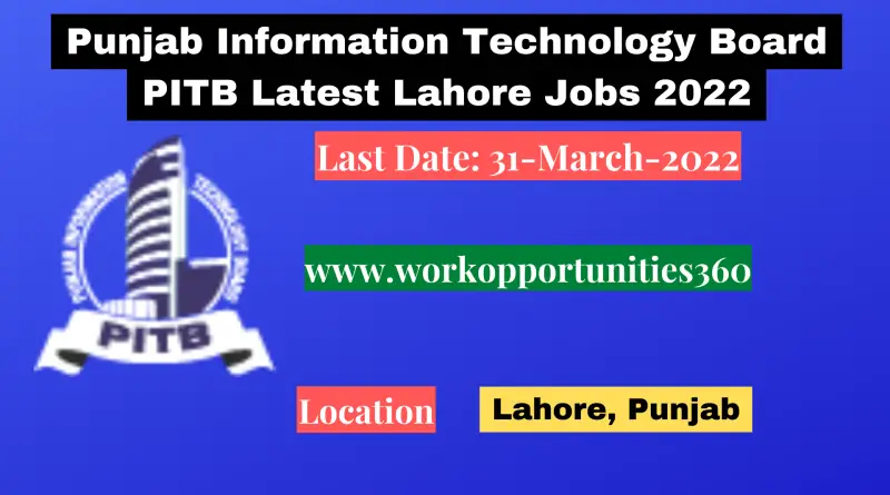 Punjab Information Technology Board PITB Latest Lahore Jobs 2022