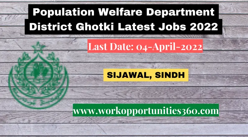 Population Welfare Department District Sijawal Jobs 2022