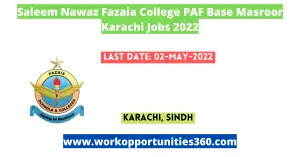 Saleem Nawaz Fazaia College PAF Base Masroor Karachi Jobs 2022